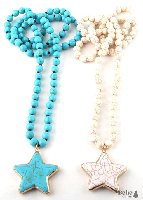 Boho Necklace, RH Turquoise White Blue Natural Stone